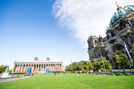 BERLIN, GERMANY - SEPTEMBER 17:  Panoramic view of the Berlin Cathedral on September 17, 2013 in Berlin, Germany. Museum Island on Spree river hosts five famous museums, Unesco heritage.のeditorial素材