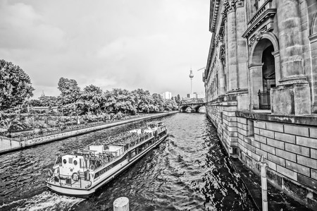 BERLIN, GERMANY - SEPTEMBER 20: Spree river and Tv Tower view on September 20, 2013 in Berlin, Germany. のeditorial素材