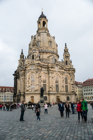 DRESDEN, GERMANY - SEPTEMBER 22: Church of Our Lady (Frauenkirche) on September 22, 2013 in Dresden, Germany. Frauenkirche was built in the 18th Century. のeditorial素材