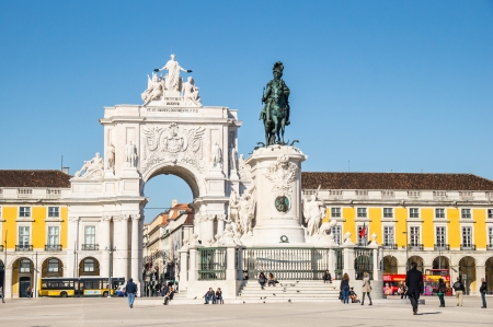  LISBOA, PORTUGAL - NOVEMBER 28: Square of Commerce (Terreiro do Paco) on November 28, 2013 in Lisbon, Portugal. On 1 February 1908, the square was the scene of the assassination of Carlos I, the penultimate King of Portugal.のeditorial素材