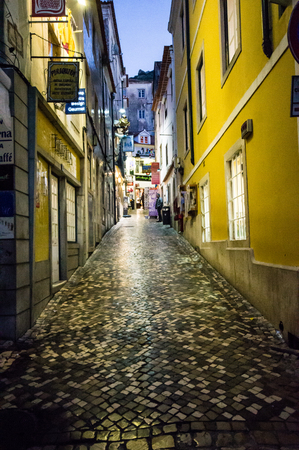 SINTRA, PORTUGAL - NOVEMBER 29: Sintra street at night on November 29, 2013 in Sintra, Portugal. Sintra is a monumental village With a population of approximately 33000 inhabitants. のeditorial素材