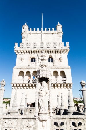 LISBOA, PORTUGAL - DECEMBER 1: Panoramic view on Belem Tower (Torre de Belem) on December 1, 2013 in Lisbon, Portugal. UNESCO World Heritage Site.のeditorial素材