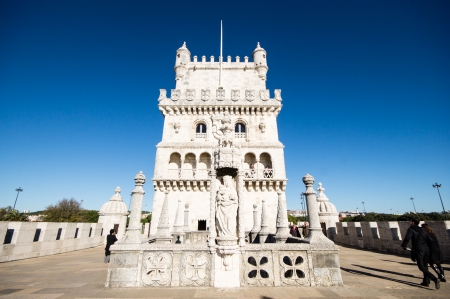 LISBOA, PORTUGAL - DECEMBER 1: Panoramic view on Belem Tower (Torre de Belem) on December 1, 2013 in Lisbon, Portugal. UNESCO World Heritage Site.のeditorial素材