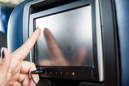woman finger touching screenの写真素材