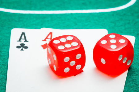 two red dice and two acesの写真素材