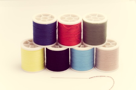 colorful sewing threads, vintage styleの写真素材