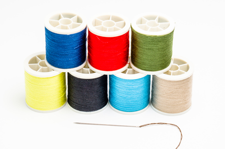 colorful sewing threadsの写真素材
