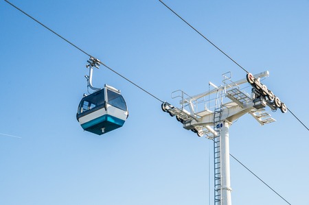 Cable car in Expo district, Lisbon, Portugal の写真素材