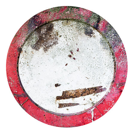 rusty no vehicles traffic sign in white backgroundの写真素材