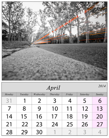 Calendar April 2014 with Treptower park in Berlin. Germany.の写真素材