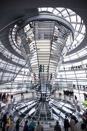 BERLIN, GERMANY - SEPTEMBER 20: View of Reichstag dome on September 20, 2013 in Berlin, Germany. The Reichstag dome is a glass dome constructed on top of the rebuilt Reichstag building. のeditorial素材