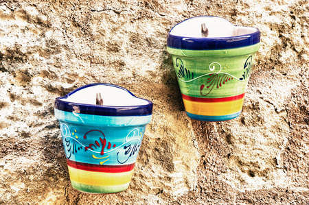 typical pots in a streetの写真素材