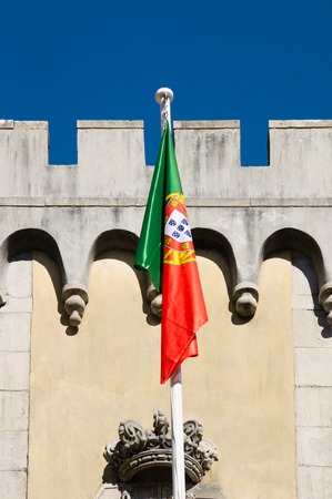 portuguese flag in Palace da Pena. Sintra, Lisbon. Portugal.の写真素材