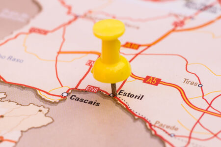 push pin pointing at Estoril, Portugalの写真素材