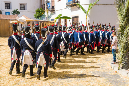MONTEJAQUE, SPAIN - OCTOBER 19: Puente Battle on October 19, 2014 in Montejaque, Malaga, Spain. It is a recreation of the battle that was in 1810.のeditorial素材