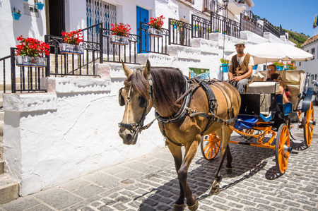 MIJAS, SPAIN - JUNE 08: View of historic center on June 08, 2014 in Mijas, Malaga, Spain. Its centre is a typical Andalusian white-washed village, in the heart of the Costa del Sol region.のeditorial素材