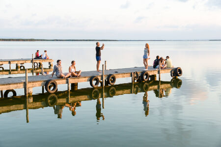 VALENCIA, SPAIN - JULY 14: Group of tourist in Albufera on July 14, 2014 in Valencia, Spain The Albufera is a freshwater lagoon and estuary on the Gulf of Valencia coast of the Valencian Community in eastern Spain.のeditorial素材