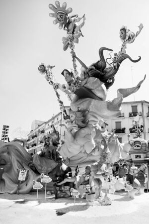 VALENCIA,SPAIN - MARCH 17: Las Fallas,papermache models are constructed then burnt in the traditional celebration in praise of St Joseph on March 17,2012 in Valencia,Spain.のeditorial素材
