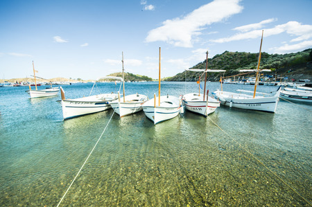 CADAQUES, SPAIN - JULY 21: View of Cadaques, one of the most touristic villages of Costa Brava, on July 21, 2014, in Port de la Selva, Catalonia, Spain. It is on a bay in the middle of the Cap de Creus peninsula, near Cap de Creus cape.のeditorial素材