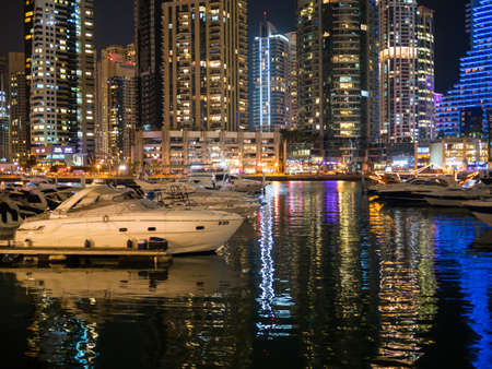 DUBAI, UAE - MARCH 16: Dubai Marina on March 16, 2015 in Dubai, UAE. It is an artificial 3 km canal carved along the Persian Gulf shoreline.のeditorial素材