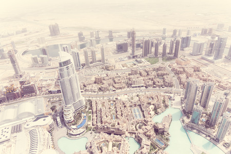DUBAI, UAE - MARCH 17: Dubai skyline from Burj Khalifa on March 17, 2015 in Dubai, UAE. Burj khalifa is the highest building in the world.のeditorial素材