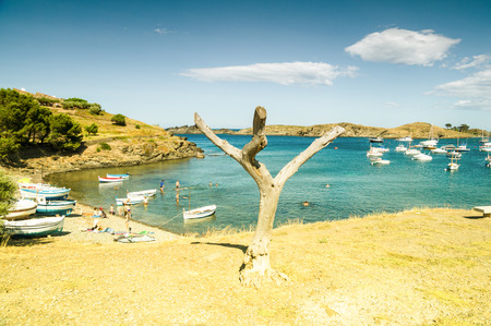 CADAQUES, SPAIN - JULY 21: View of Cadaques, one of the most touristic villages of Costa Brava, on July 21, 2014, in Port de la Selva, Catalonia, Spain. It is on a bay in the middle of the Cap de Creus peninsula, near Cap de Creus cape.のeditorial素材