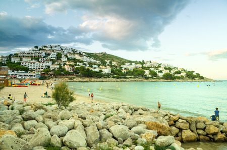 L'ESCALA, SPAIN - JULY 21: View of L'Escala in Costa Brava on July 21, 2014, in L'Escala, Catalonia, Spain. It is a municipality in the comarca of the Alt EmpordÃ  in Girona, located between the Gulf of Roses and Cala MontgÃ³.のeditorial素材