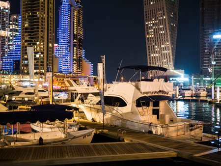 DUBAI, UAE - MARCH 16: Dubai Marina on March 16, 2015 in Dubai, UAE. It is an artificial 3 km canal carved along the Persian Gulf shoreline.のeditorial素材