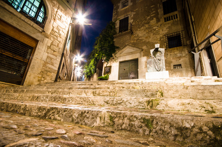 Girona at night, Catalonia, Spainの写真素材