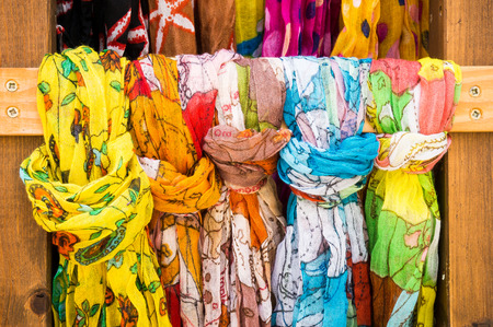 scarfs in a marketの写真素材