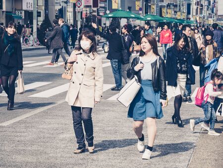 TOKYO, JAPAN - MARCH 20: Ginza district on March 20, 2015 in Tokyo, Japan. It is one of the world's best known shopping districts.のeditorial素材