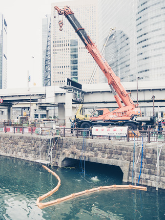TOKYO, JAPAN - MARCH 21: Shiodome on March 21, 2015 in Tokyo, Japan. Shiodome is one of the principal financial districts of Tokyo.のeditorial素材