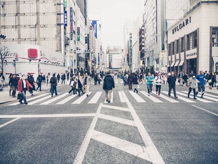 TOKYO, JAPAN - MARCH 20: Ginza district on March 20, 2015 in Tokyo, Japan. It is one of the world's best known shopping districts.のeditorial素材