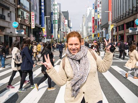 TOKYO, JAPAN - MARCH 20: Ginza district on March 20, 2015 in Tokyo, Japan. It is one of the world's best known shopping districts.のeditorial素材