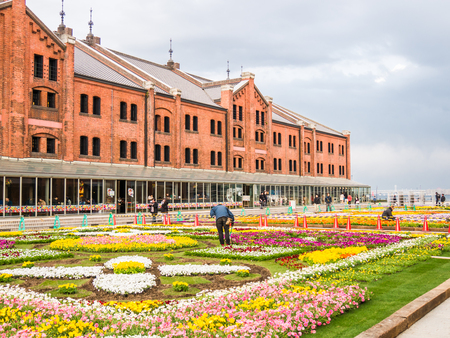 YOKOHAMA, JAPAN - MARCH 22: Yokohama Red Brick Warehouse on March 22, 2015 in Yokohama, Japan. It is a historical building that is used as a complex that includes a shopping mall, banquet hall, and event venues.のeditorial素材