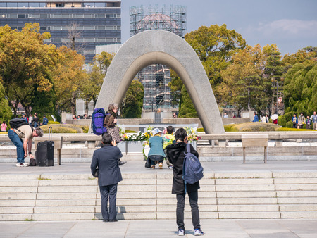 HIROSHIMA, JAPAN - MARCH 27: Hiroshima Peace Memorial Park on March 27, 2015 in Hiroshima, Japan. It is dedicated to the legacy of Hiroshima as the first city in the world to suffer a nuclear attack.のeditorial素材