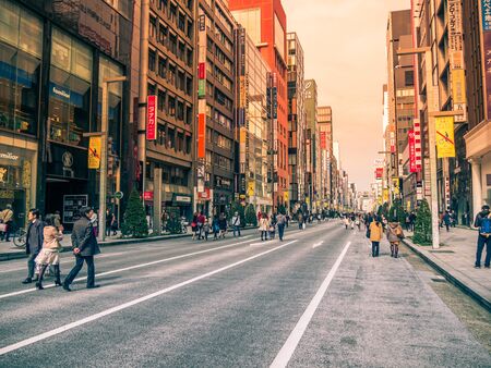 TOKYO, JAPAN - MARCH 20: Ginza district on March 20, 2015 in Tokyo, Japan. It is one of the world's best known shopping districts.のeditorial素材