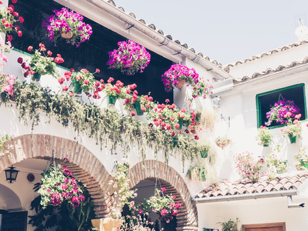 CORDOBA, SPAIN - MAY 08: Flowers Decoration during the Festival of the Patios on May 08, 2015 in Cordoba, Spain. The historic centre was named a UNESCO World Heritage Site.のeditorial素材