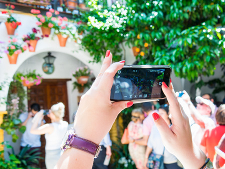 CORDOBA, SPAIN - MAY 09: Visitors during the Festival of the Patios on May 09, 2015 in Cordoba, Spain. The historic centre was named a UNESCO World Heritage Site.のeditorial素材