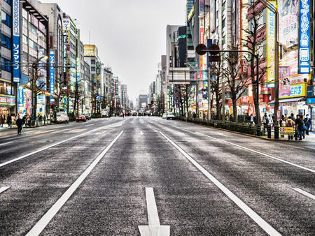 TOKYO, JAPAN - MARCH 18: Akihabara district on March 18, 2015 in Tokyo, Japan. Akihabara Electric Town is a major shopping center for household electronic goods.のeditorial素材
