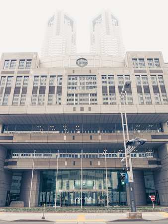 TOKYO, JAPAN - MARCH 31: Skyscraper district on March 31, 2015 in Tokyo, Japan. It is one of the 47 prefectures of Japan, and is both the capital and largest city of Japan. The Greater Tokyo Area is the most populous metropolitan area in the world.のeditorial素材