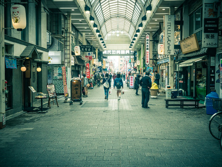TOKYO, JAPAN - MARCH 18: Shopping street in Asakusa on March 18, 2015 in Tokyo, Japan. Asakusa is one of the oldest districts of Tokyo.のeditorial素材