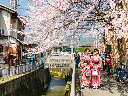 ARASHIYAMA, JAPAN - MARCH 29: Typical street on March 29, 2015 in Arashiyama, Japan. It is a district on the western outskirts of Kyoto.のeditorial素材