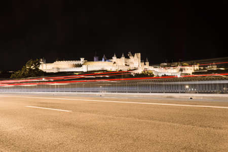 light trail in Carcassonne in Franceのeditorial素材