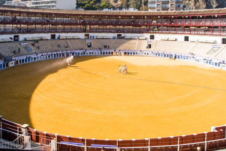 MALAGA, SPAIN - AUGUST 21: bullfight in La Malagueta on August 21, 2014 in Malaga, Spain. The Malagueta bullring was built in 1874 by JoaquÃ­n Rucoba and it was inaugurated on June 11, 1876.のeditorial素材