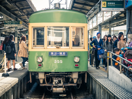KAMAKURA, JAPAN - MARCH 22: Train Station on March 22, 2015 in Kamakura, Japan. It is a city located in Kanagawa Prefecture and it has an estimated population of 174,412.のeditorial素材