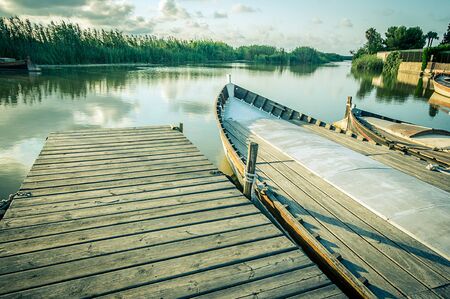 fishing boat in Albufera, Valencia, Spainの写真素材
