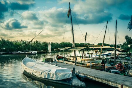 fishing boat in Albufera, Valencia, Spainの写真素材