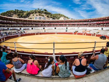 MALAGA, SPAIN - AUGUST 12: bullfight on August 12, 2015 in Malaga, Spain. La Malagueta is the bullring at MÃ¡laga (Andalucia, Spain) which first event was held in 1876.のeditorial素材