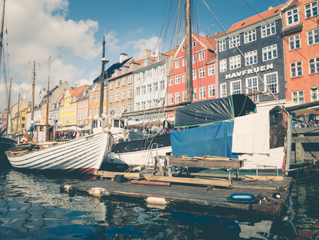 COPENHAGEN, DENMARK - SEPTEMBER 04: Nyhavn district on September 04, 2015 in Copenhagen, Denmark. This is one of the most famous landmark in Copenhagen.のeditorial素材